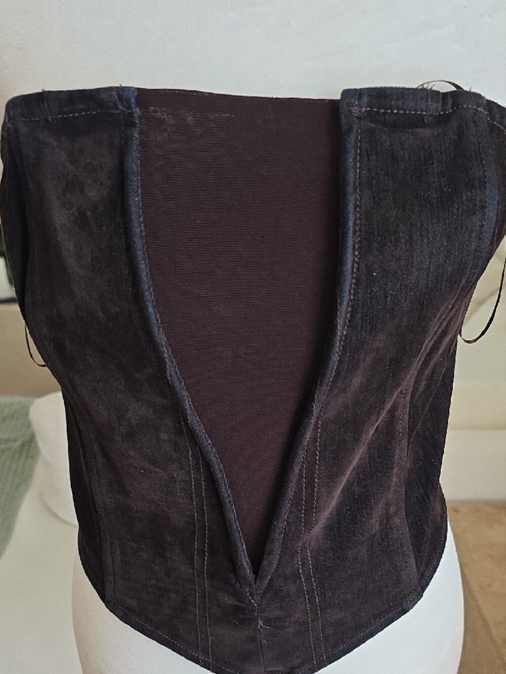 AKIRA Brown Strapless Denim Canvas Sheer Corset Top - Picture 4 of 5